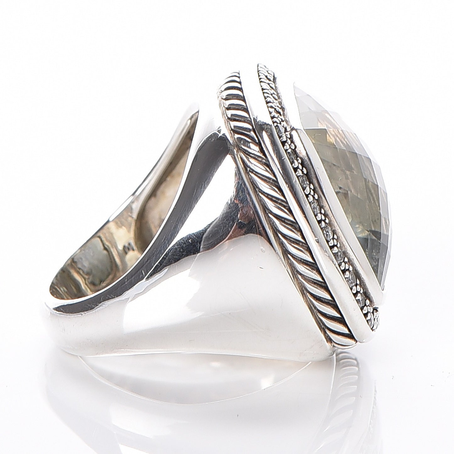 Sterling Silver Diamond Prasiolite 17mm Albion Ring 52 6