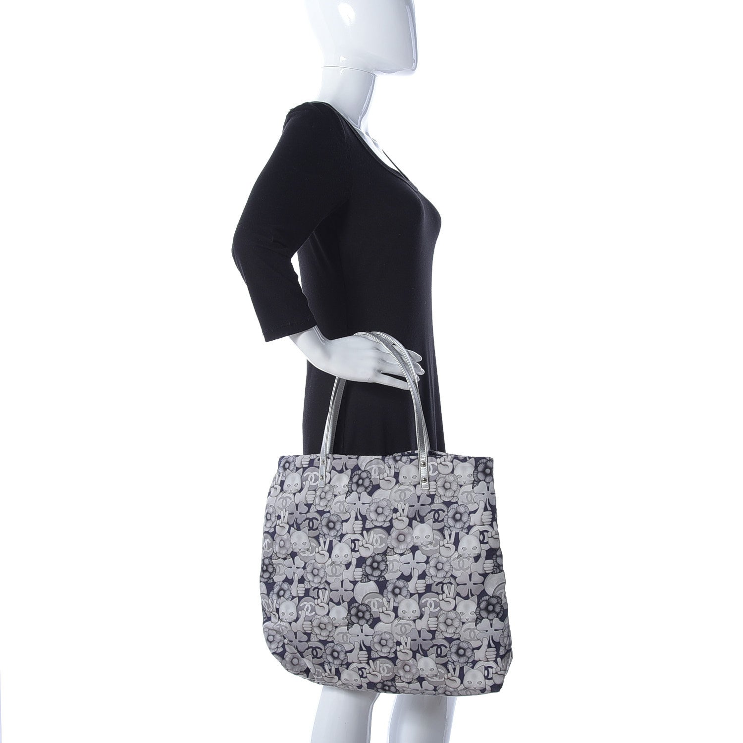 Chanel Nylon Cat Emoticon Tote Navy Silver 2 of 10