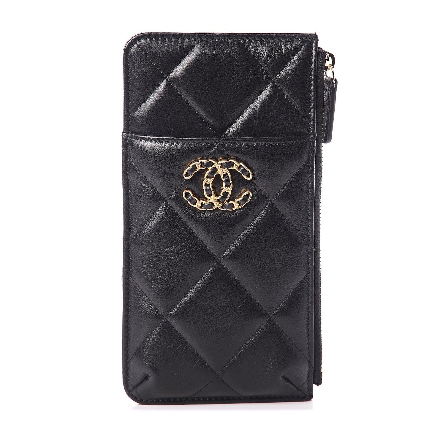 Goatskin Quilted 19 Flat Wallet Pouch Black