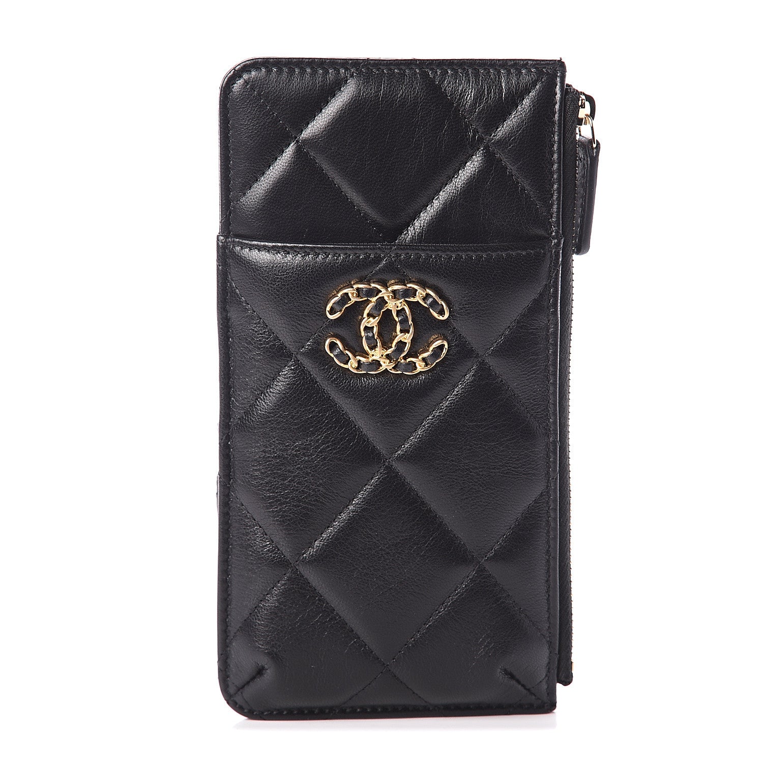 Chanel Goatskin Quilted 19 Flat Wallet Pouch Black 1 of 6