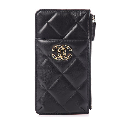 Chanel Goatskin Quilted 19 Flat Wallet Pouch Black 1 of 6