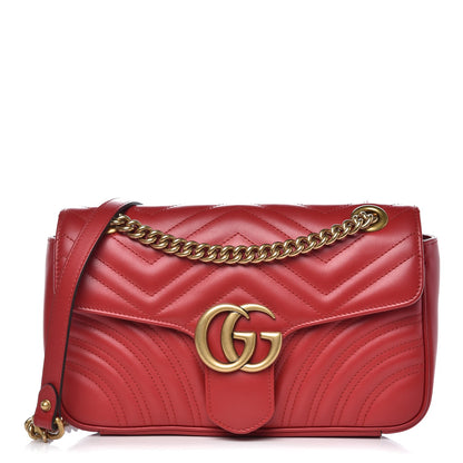 Gucci Calfskin Matelasse Small GG Marmont Shoulder Bag Hibiscus Red 1 of 8