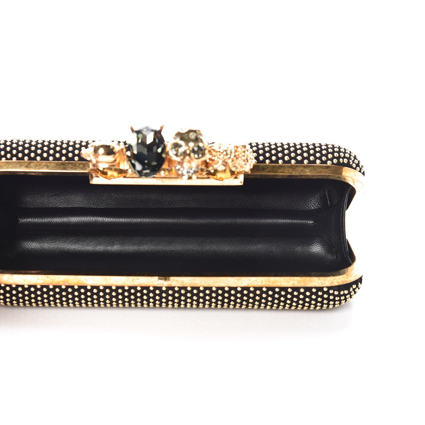 Suede Studded Skull Knuckle Box Clutch Black
