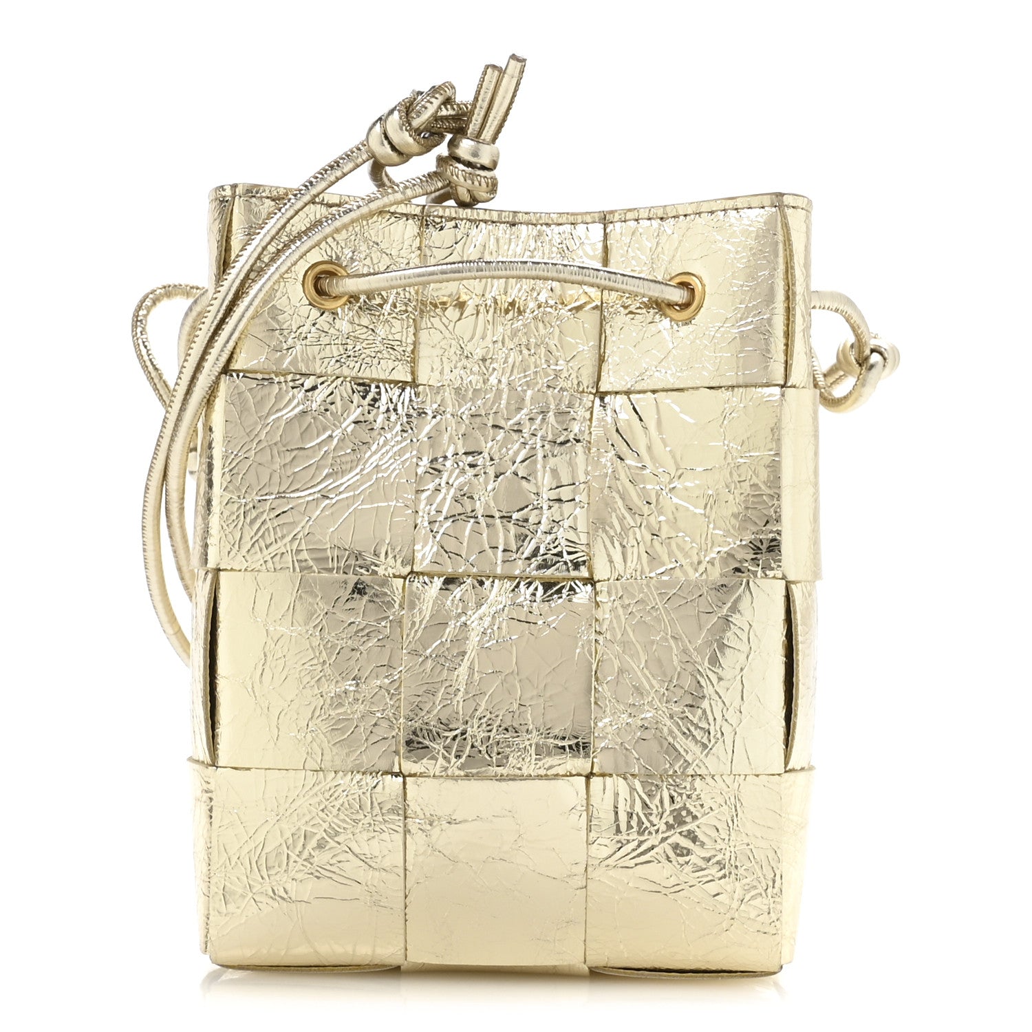 Bottega Veneta Metallic Crushed Nappa Maxi Intrecciato Small Cassette Bucket Bag Gold 1 of 9