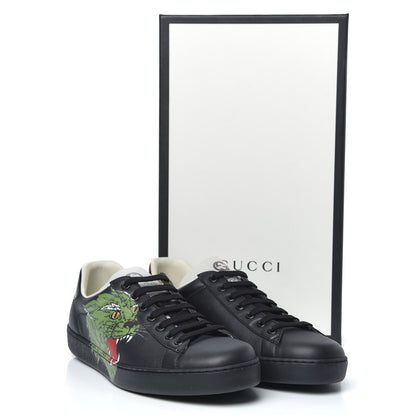Gucci Calfskin Green Panther Print Mens Ace Sneakers 8.5 Black 8 of 8