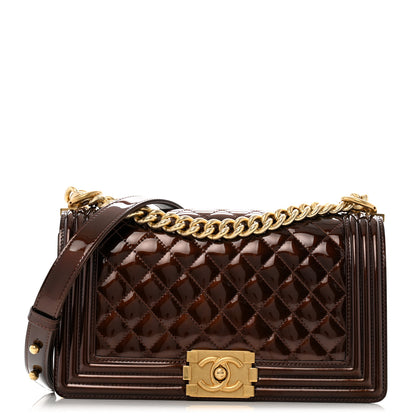 Chanel Metallic Patent Calfskin Quilted Medium Boy Flap Brown 1 of 12