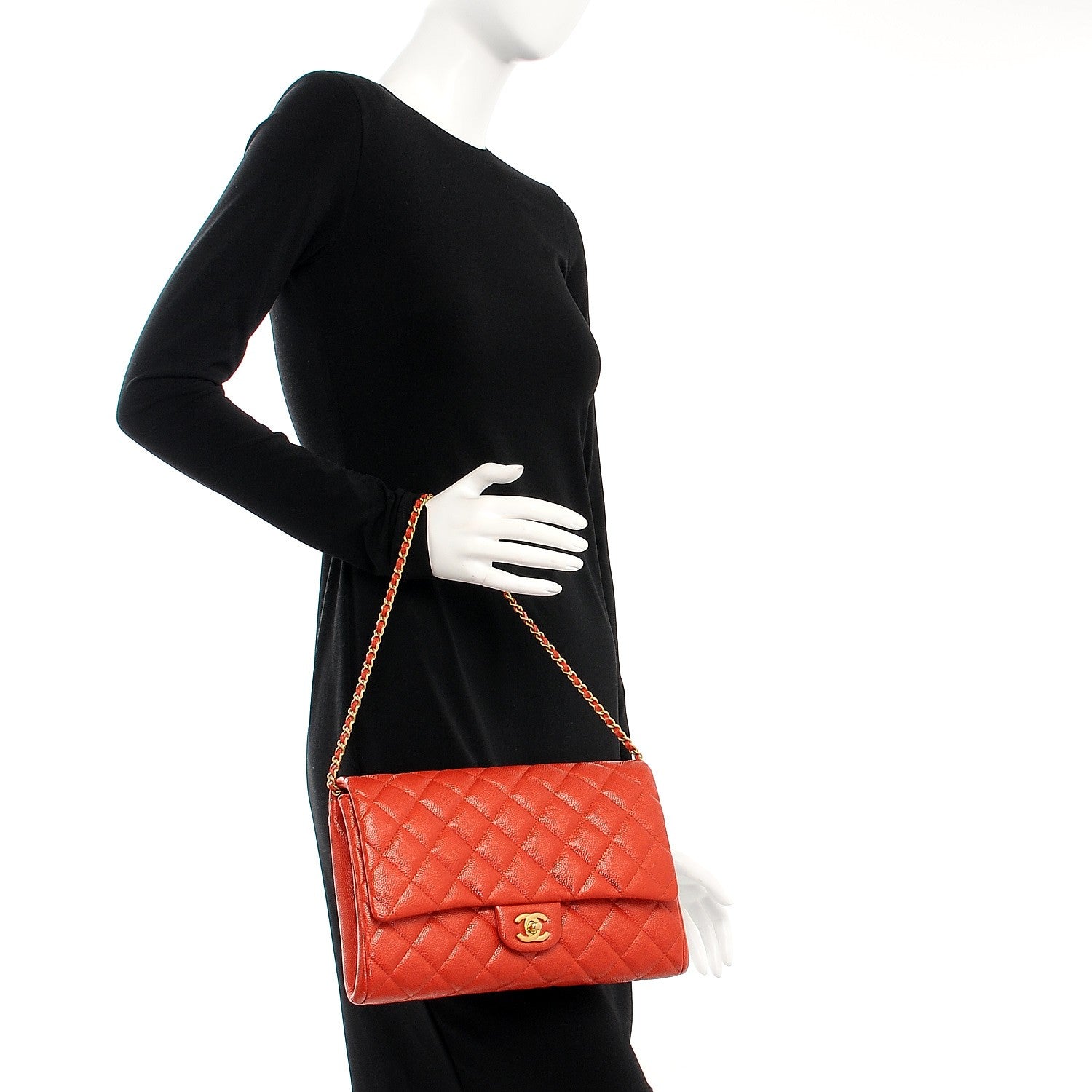 Chanel Caviar Quilted Clutch with Chain Flap Orange 2 of 8