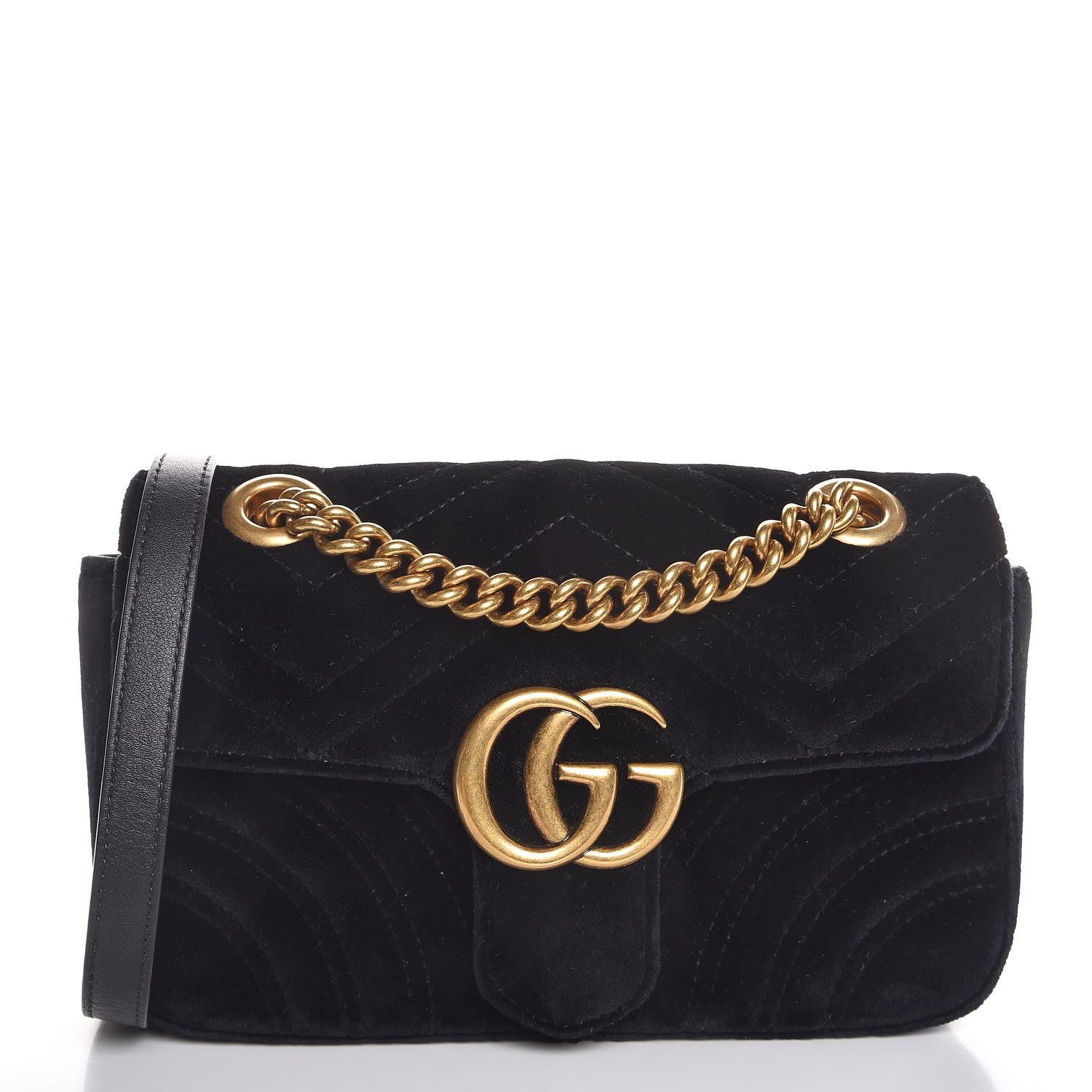 Gucci Velvet Matelasse Mini GG Marmont Shoulder Bag Black 1 of 7