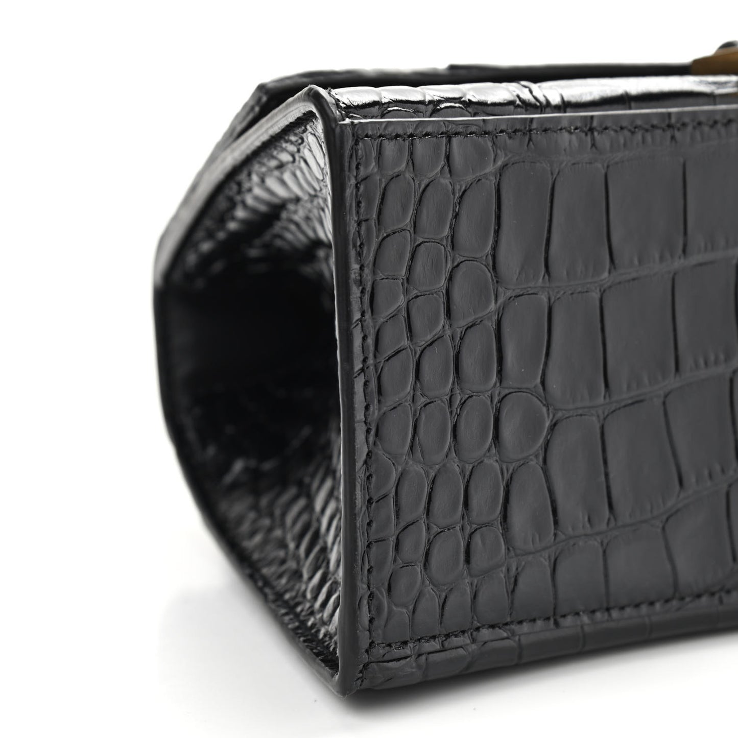 Shiny Calfskin Crocodile Embossed Small Hourglass Top Handle Bag Black