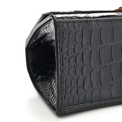 Balenciaga Shiny Calfskin Crocodile Embossed Small Hourglass Top Handle Bag Black 8 of 10
