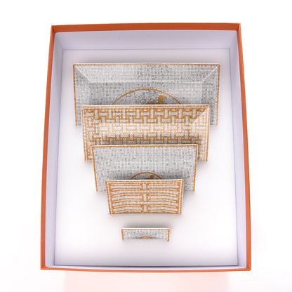 Hermes Porcelain Mosaique Au 24 Set of 5 Square Plates Gold 6 of 6