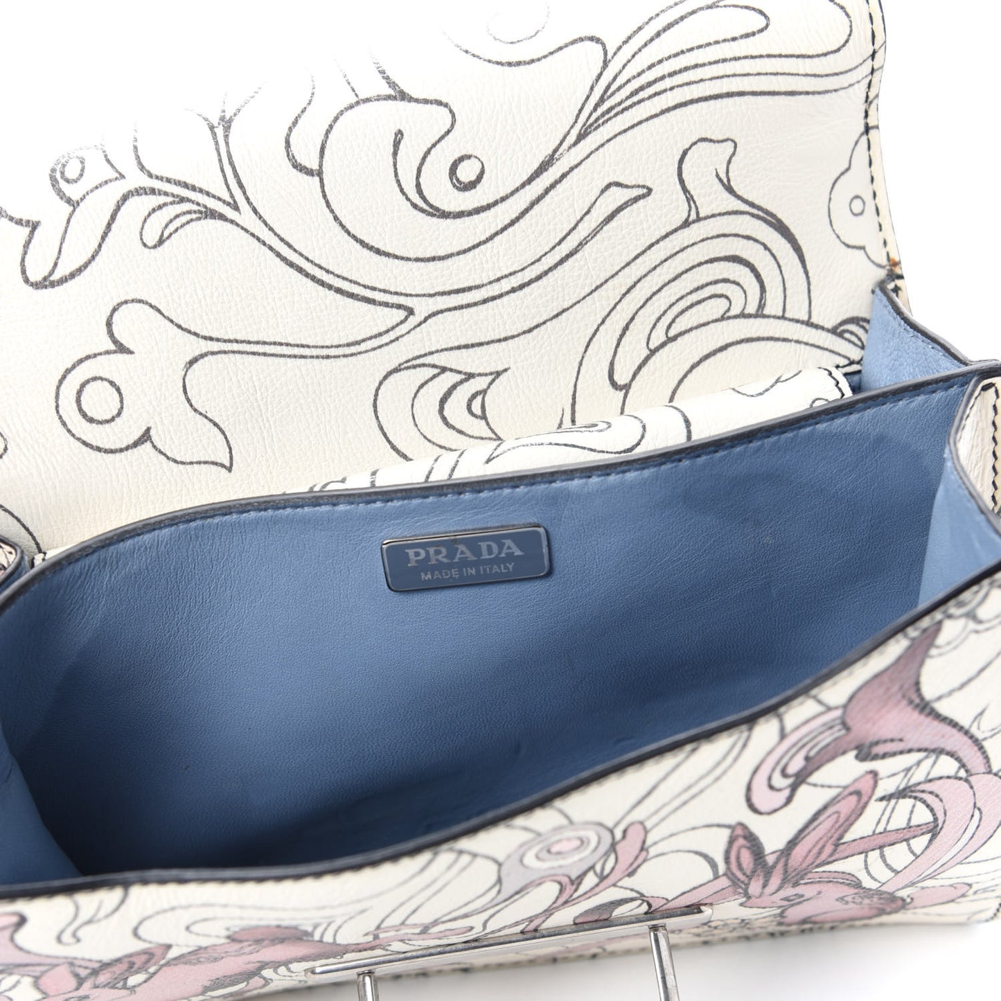 X JAMES JEAN Glace Calfskin Rabbit Print Cahier Bag Opaline
