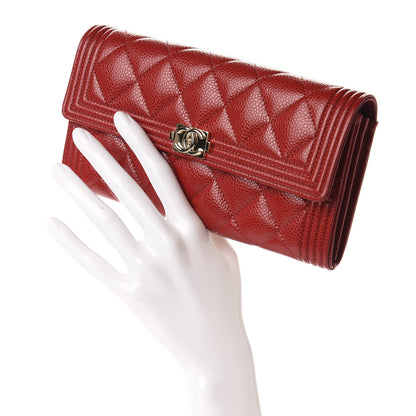 Chanel Caviar Quilted Large Boy Gusset Flap Wallet Red 2 of 8