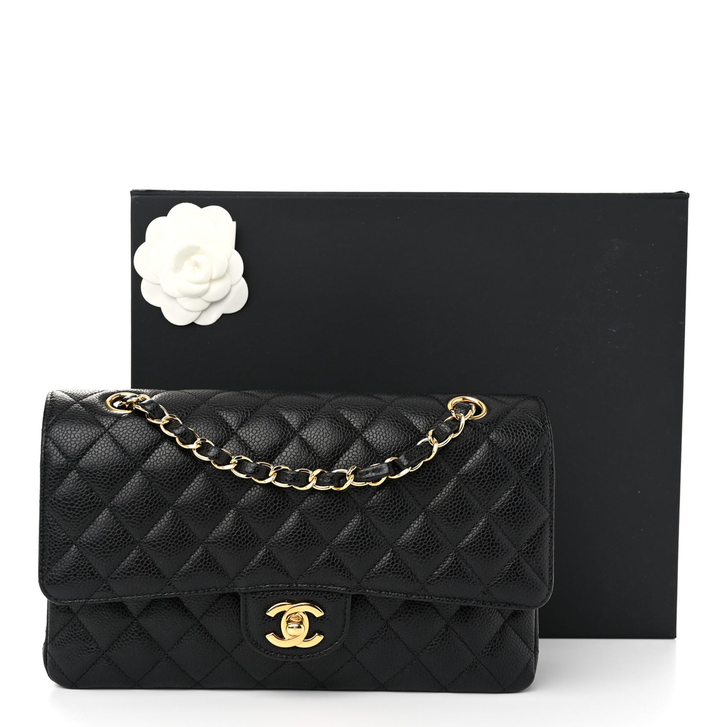 Caviar Quilted Medium Double Flap Black