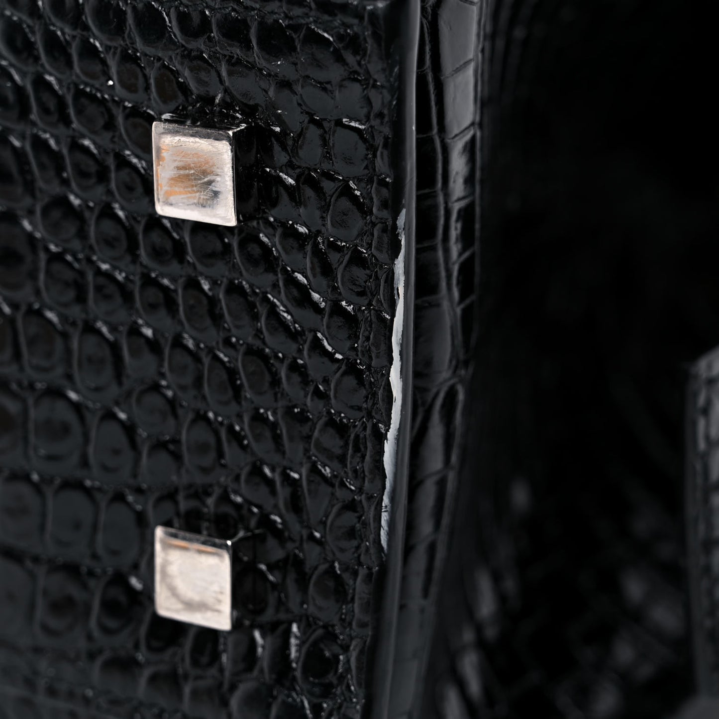 Calfskin Crocodile Embossed Small Uptown Tote Black
