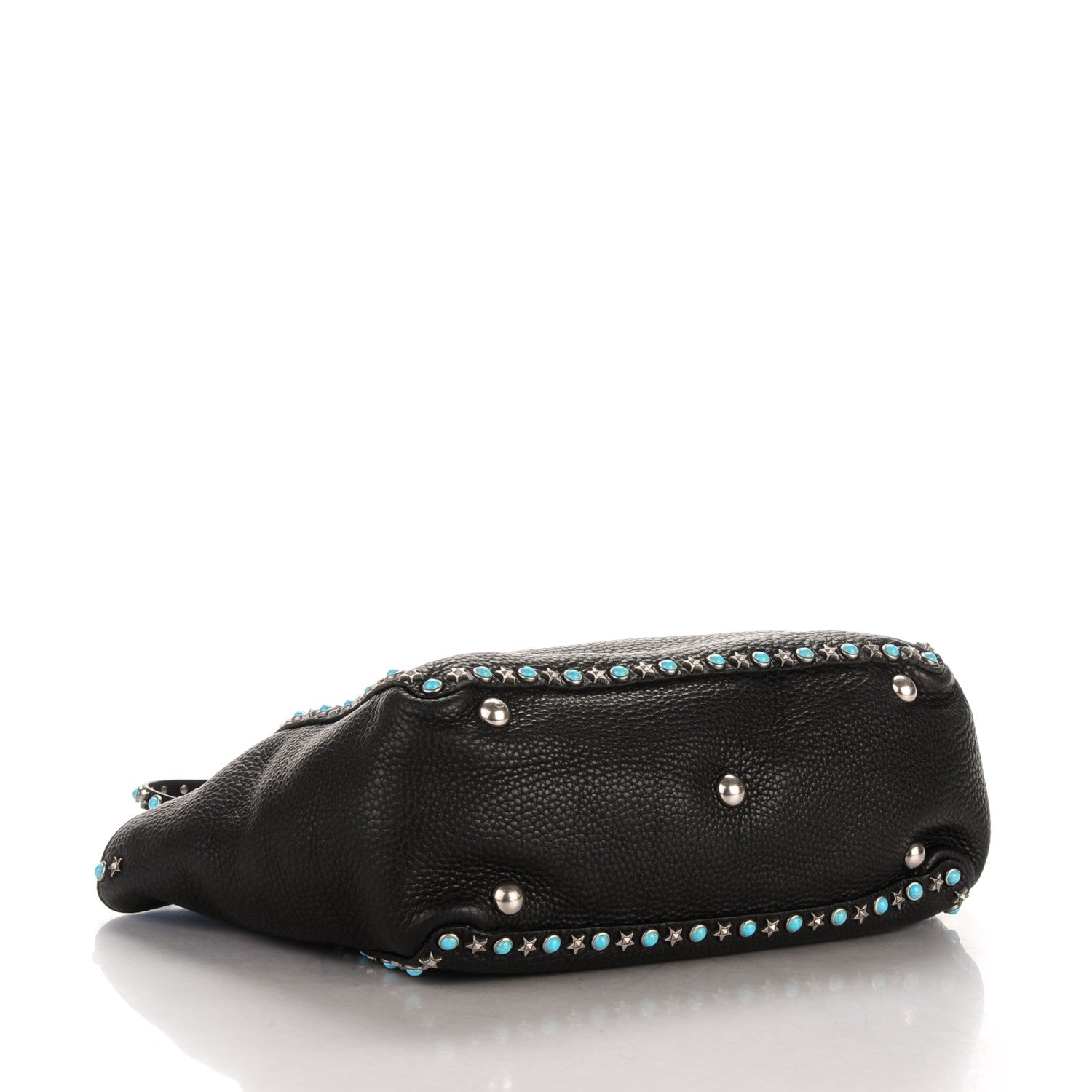 Valentino Garavani Grained Calfskin Turquoise Star Studded Medium Rockstud Rolling Tote Black 4 of 8
