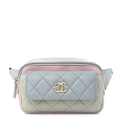 Chanel Goatskin Quilted Waist Bag Green Blue Pink 1 of 10
