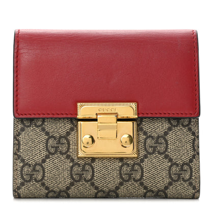 Gucci GG Supreme Monogram Calfskin Padlock Wallet Beige Hibiscus Red New Rosette 1 of 15