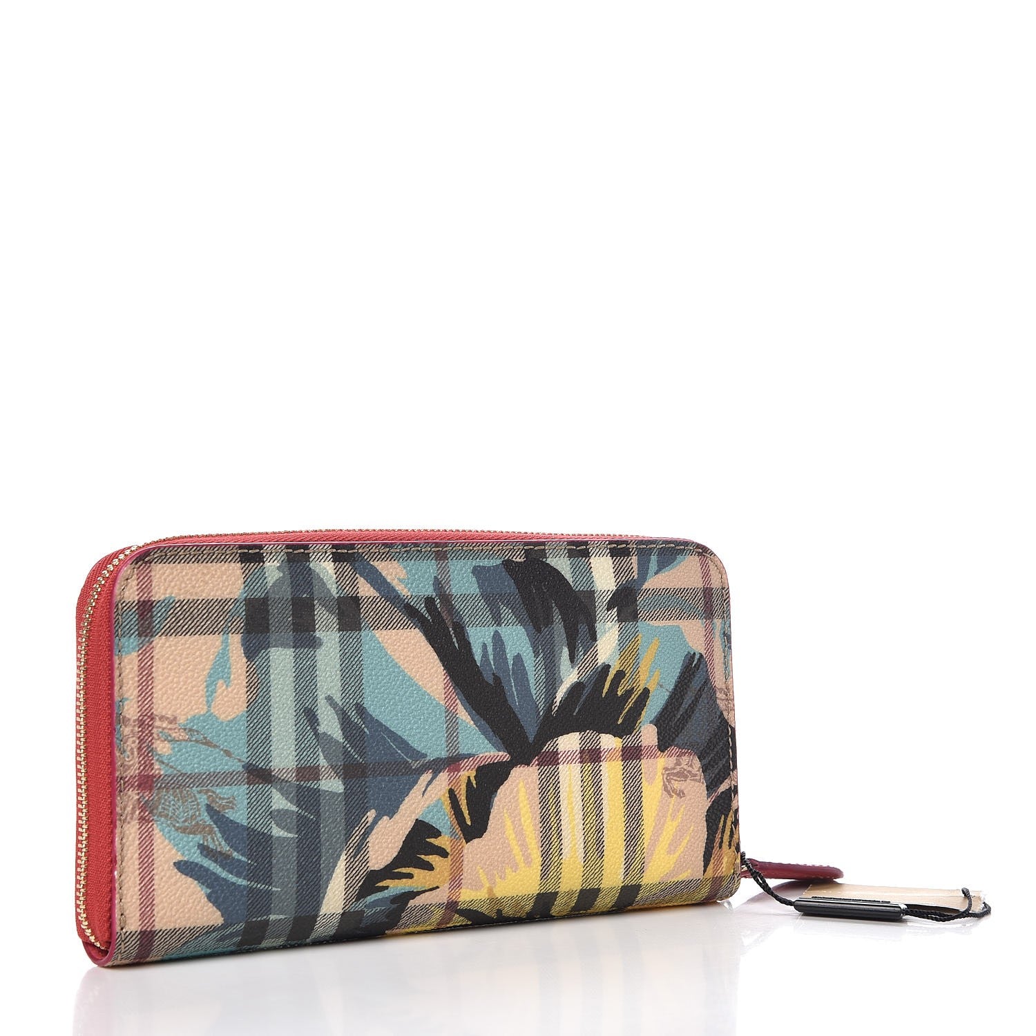 Burberry Haymarket Check Floral Print Zip Around Wallet Plum Pink Pewter Blue 3 of 7