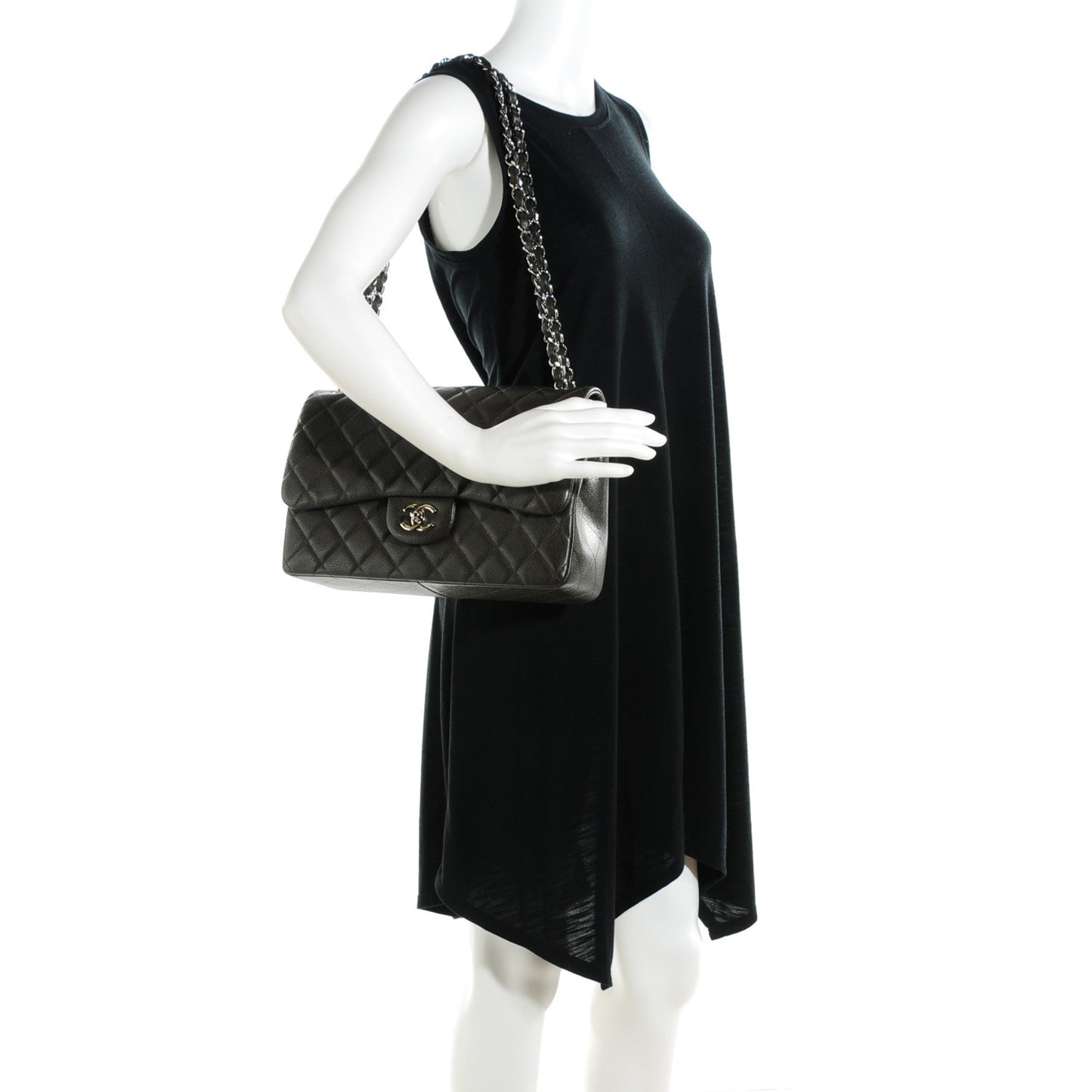 Caviar Quilted Jumbo Double Flap Dark Brown