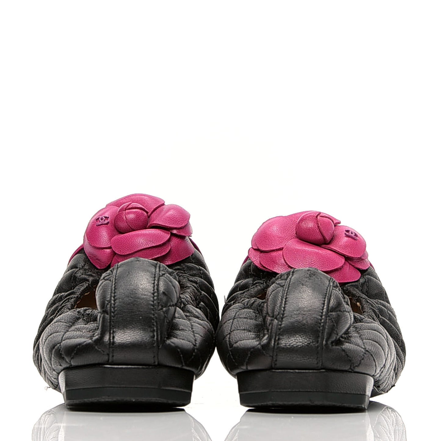 Lambskin Elastic Camellia Ballerina Flats 36 Black Pink