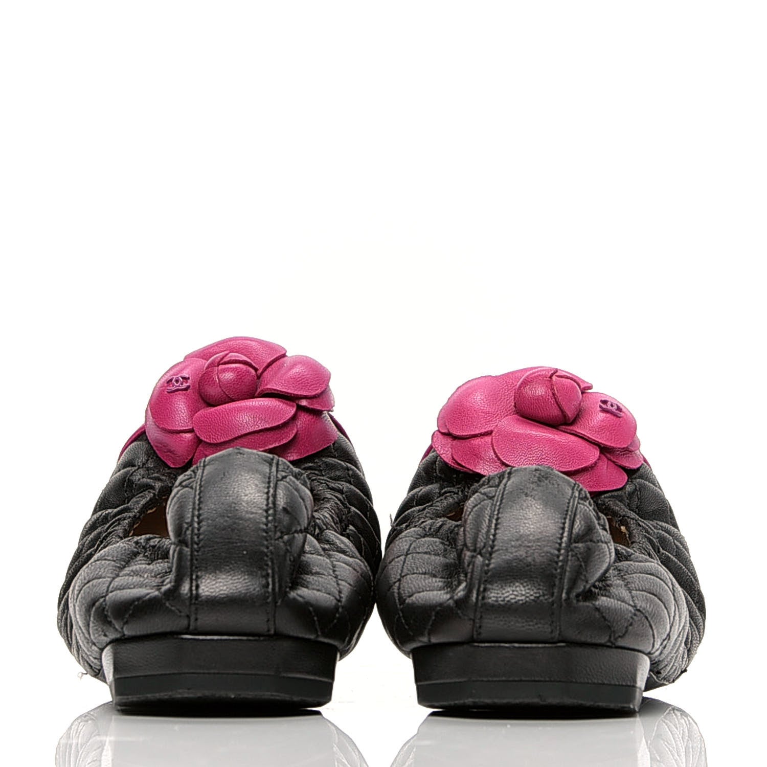 Chanel Lambskin Elastic Camellia Ballerina Flats 36 Black Pink 4 of 6