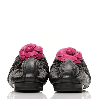 Chanel Lambskin Elastic Camellia Ballerina Flats 36 Black Pink 4 of 6