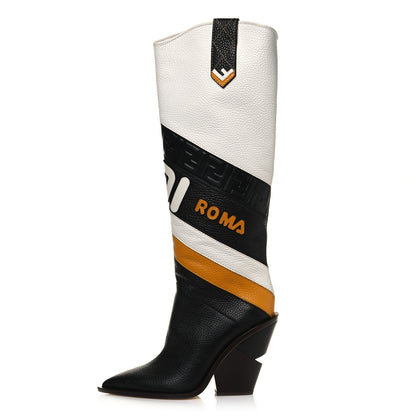Fendi X FILA Grained Calfskin Mania FF 1974 Embossed Cutwalk Tall Boots 41 Black Zucca White 1 of 7