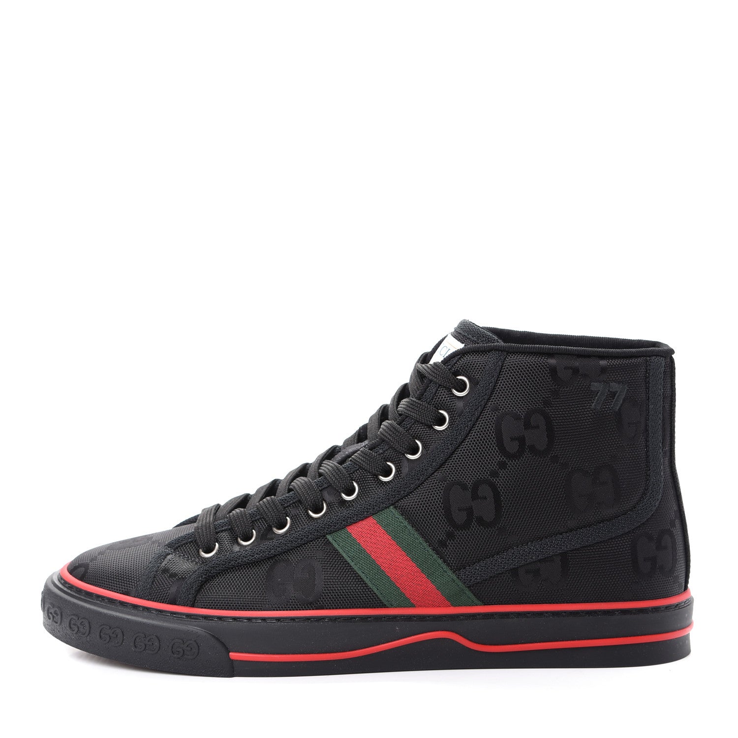 Gucci Econyl Nylon Web Monogram Off The Grid Mens 1977 Tennis High Top Sneakers 9 Black 1 of 10