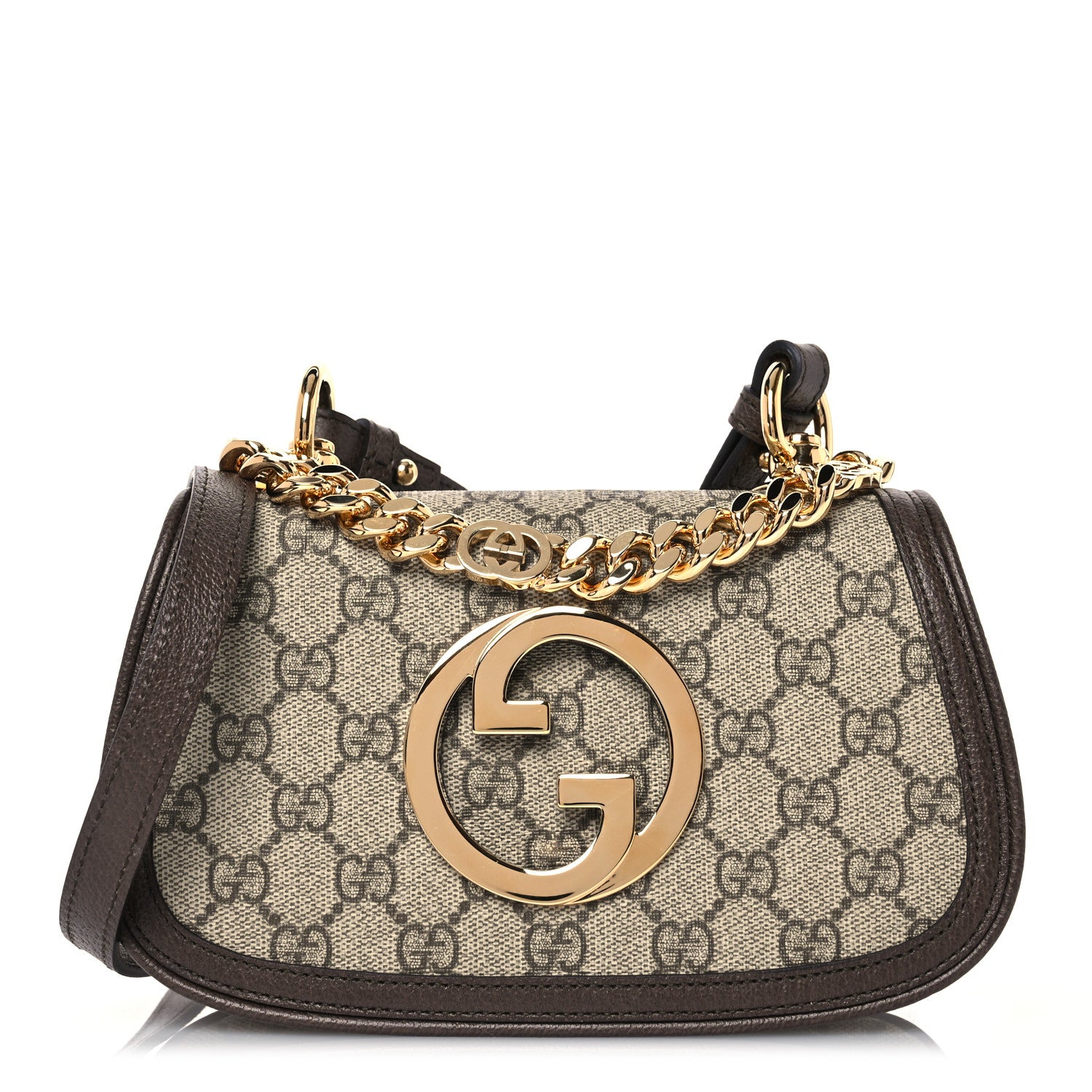 Gucci GG Supreme Monogram Textured Dollar Calfskin Mini Blondie Chain Shoulder Flap Bag Beige Ebony New Acero 1 of 11