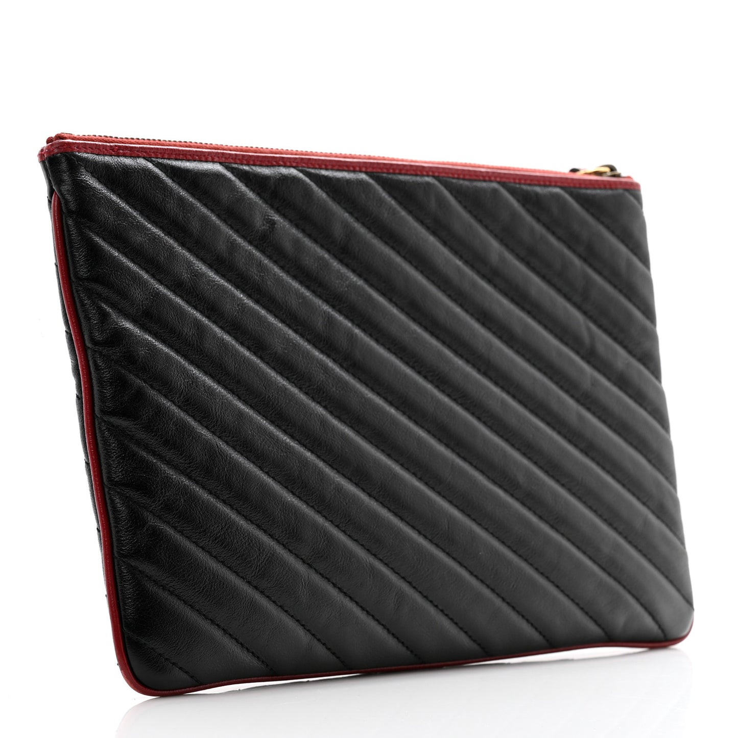 Azalea Calfskin Matelasse Diagonal Torchon GG Marmont Zip Pouch Black Romantic Cerise