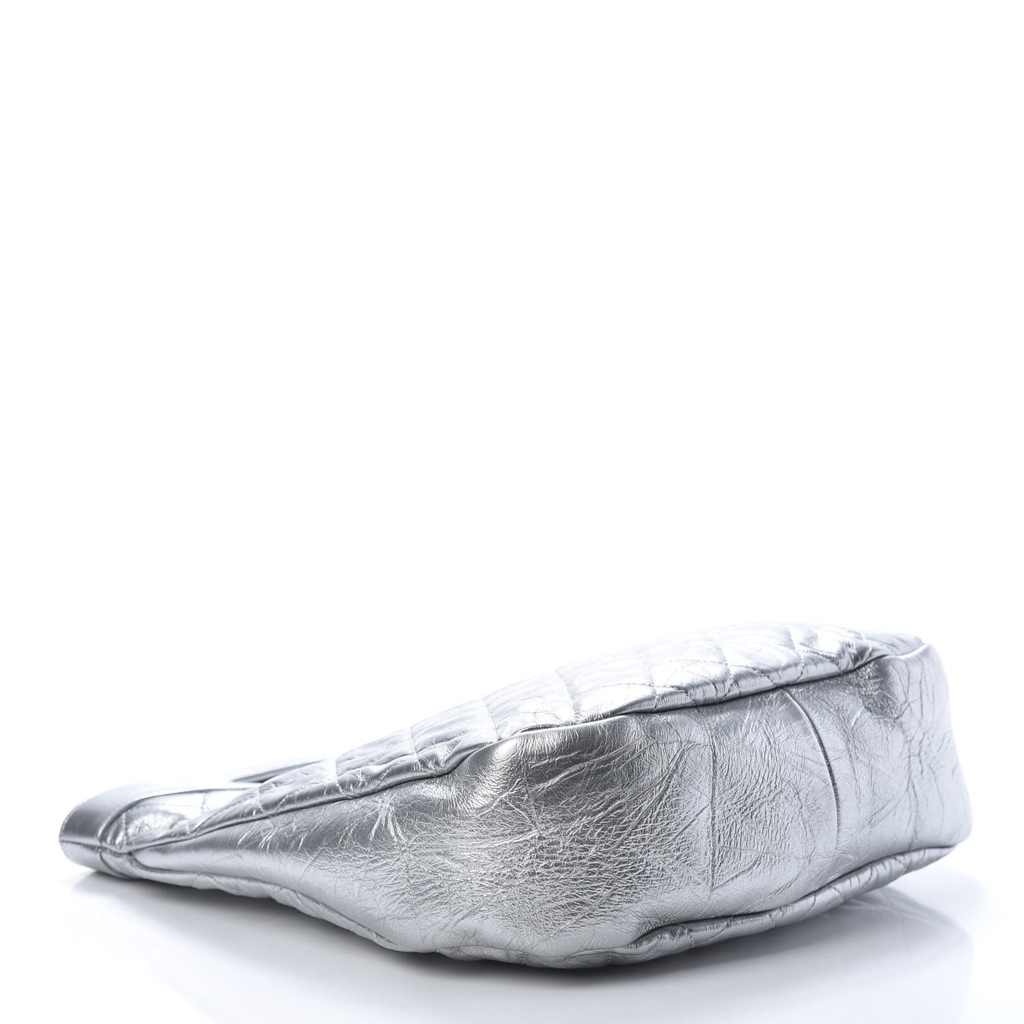 Metallic Crumpled Calfskin Small 31 Shopping Bag Silver