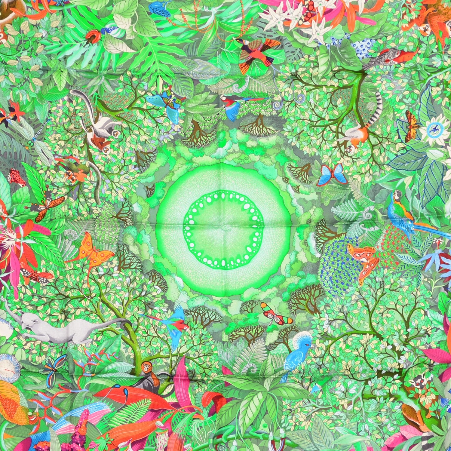 Hermes Silk Au Coeur De La Vie Scarf 90 Orange Vert Fuchsia 1 of 6