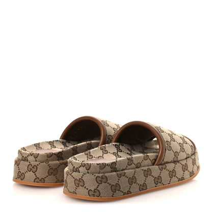 Gucci Original GG Canvas Monogram Womens GG Platform Sandals 37.5 Beige Ebony Sundial 5 of 11