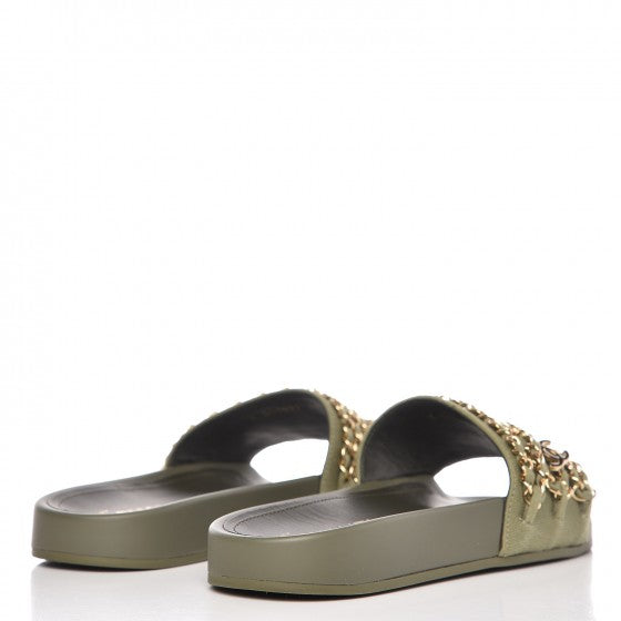 Canvas Chain Flat Sandals 36 Khaki