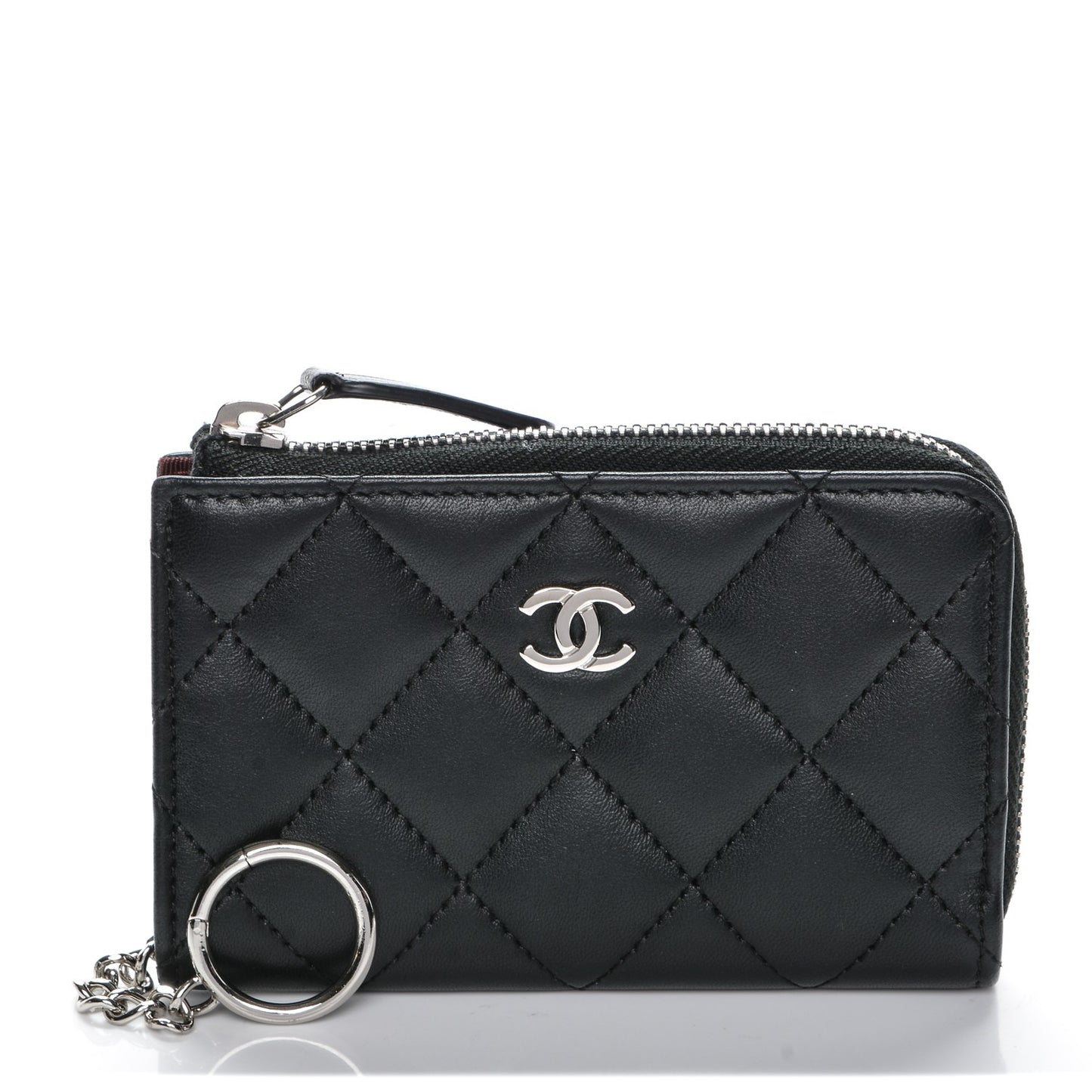 Lambskin Quilted Key Holder Case Black