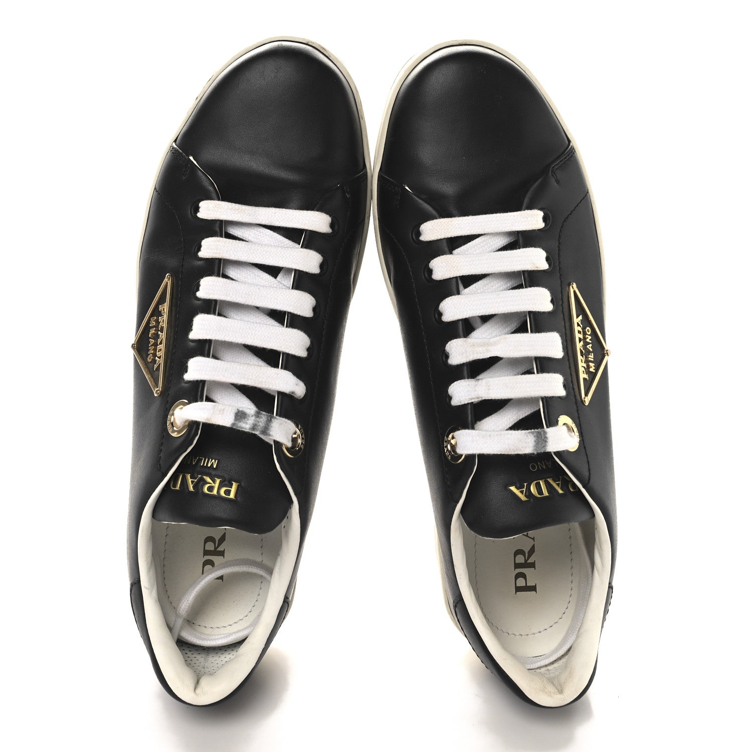 Prada Vitello Soft Triangle Womens Edge Low Top 30mm Sneakers 40 Black White 2 of 11