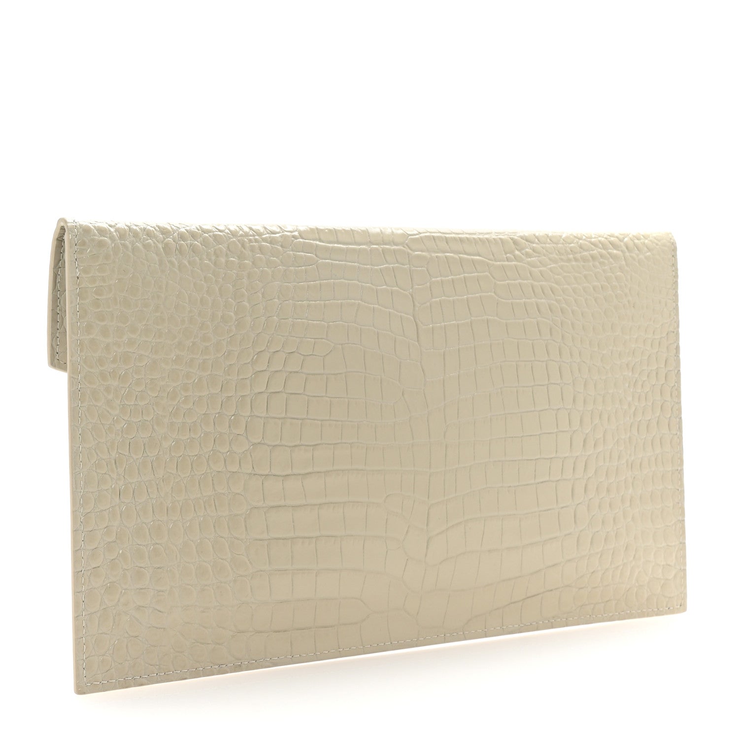 Saint Laurent Calfskin Crocodile Embossed Uptown Monogram Clutch Crema Soft 3 of 7