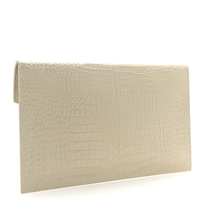 Saint Laurent Calfskin Crocodile Embossed Uptown Monogram Clutch Crema Soft 3 of 7