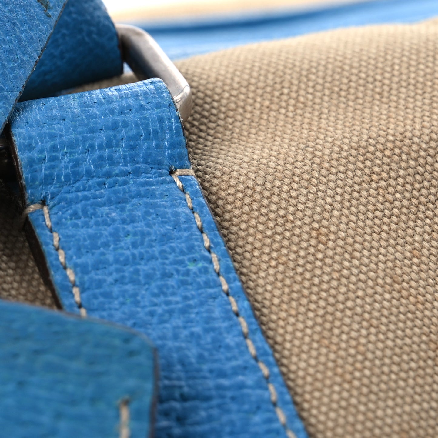 Canvas Calfskin Duffle Beige Blue