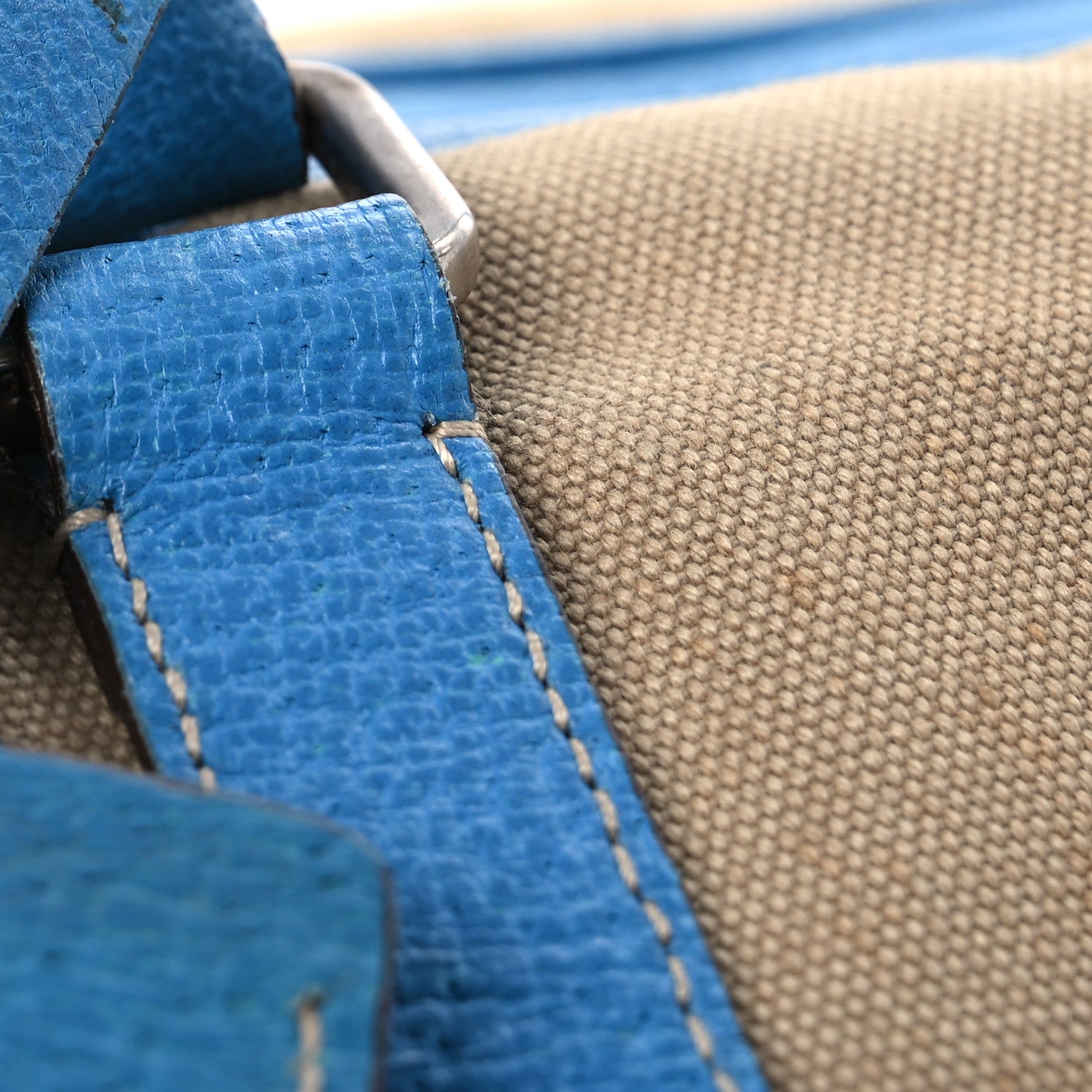 Prada Canvas Calfskin Duffle Beige Blue 19 of 20
