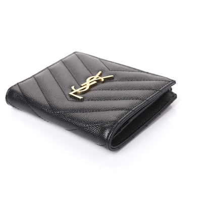 Saint Laurent Grain De Poudre Matelasse Chevron Monogram Zipped Card Case Black 6 of 8
