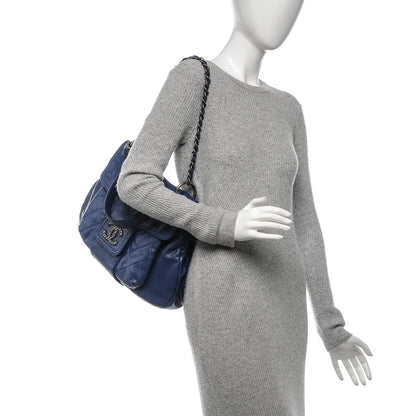 Chanel Glazed Caviar Flap Hobo Dark Blue 2 of 7
