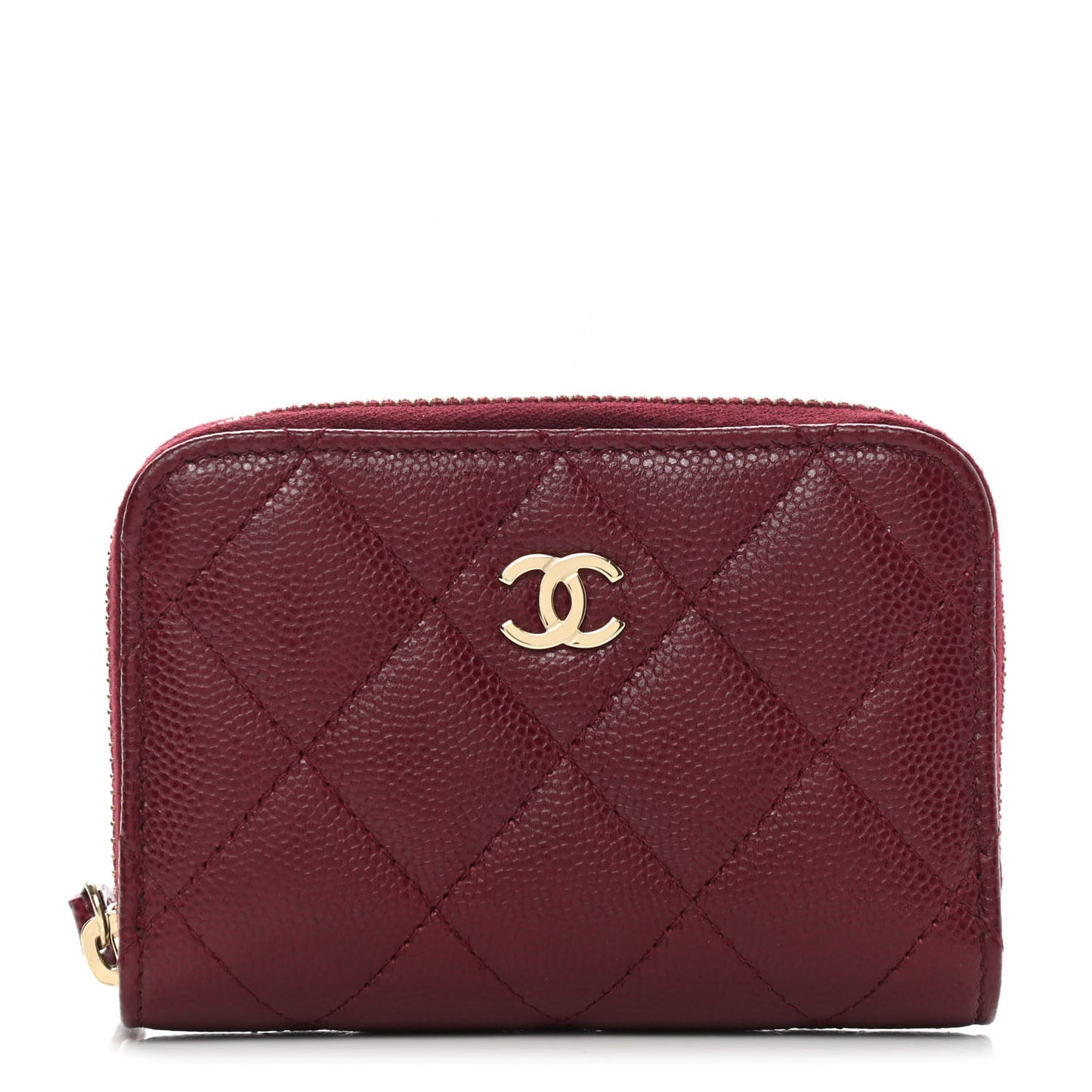 Caviar Quilted Zip Around Coin Purse Burgundy