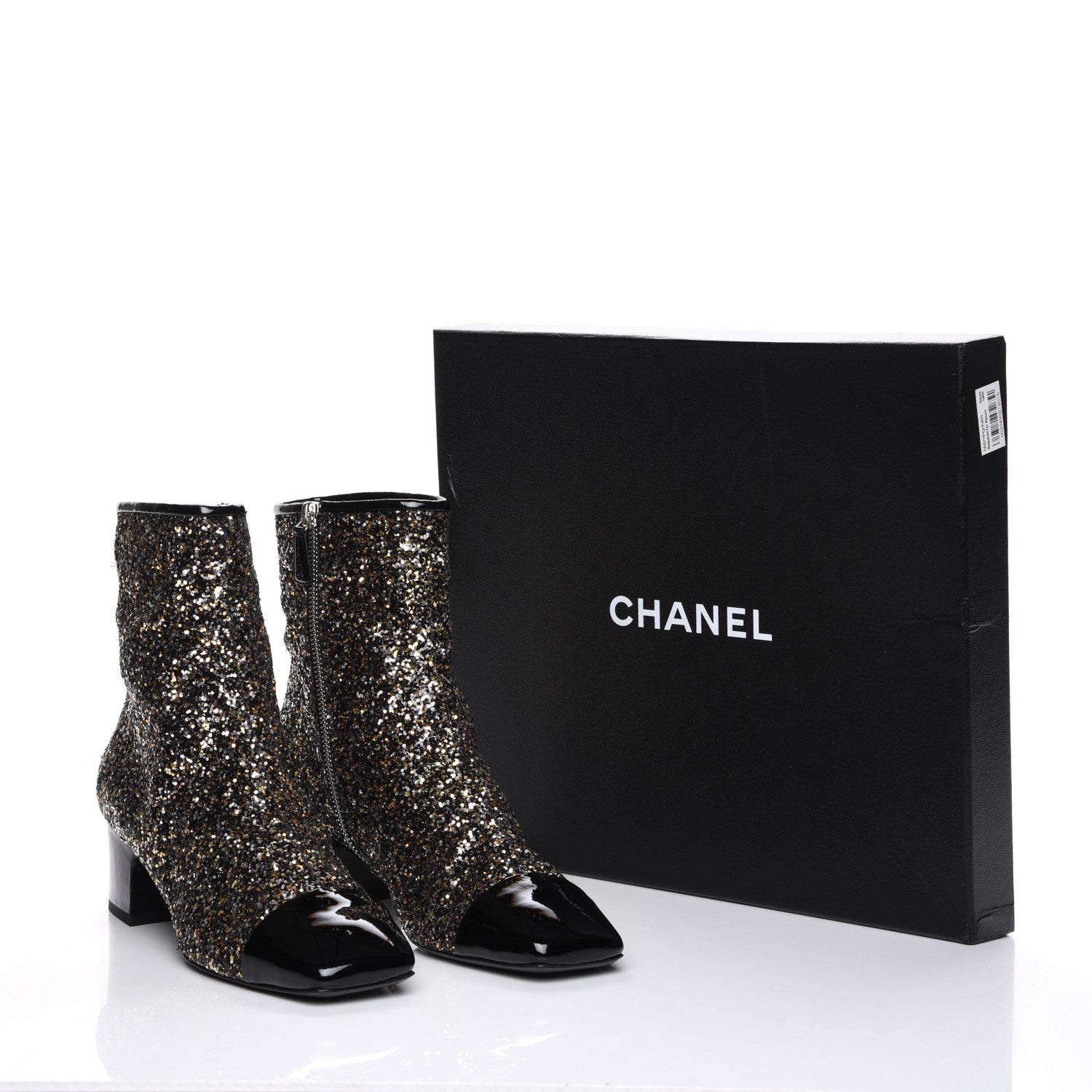 Chanel Glitter Patent Cap Toe Short Boots 40 Bronze Black 9 of 9