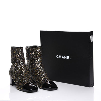 Chanel Glitter Patent Cap Toe Short Boots 40 Bronze Black 9 of 9