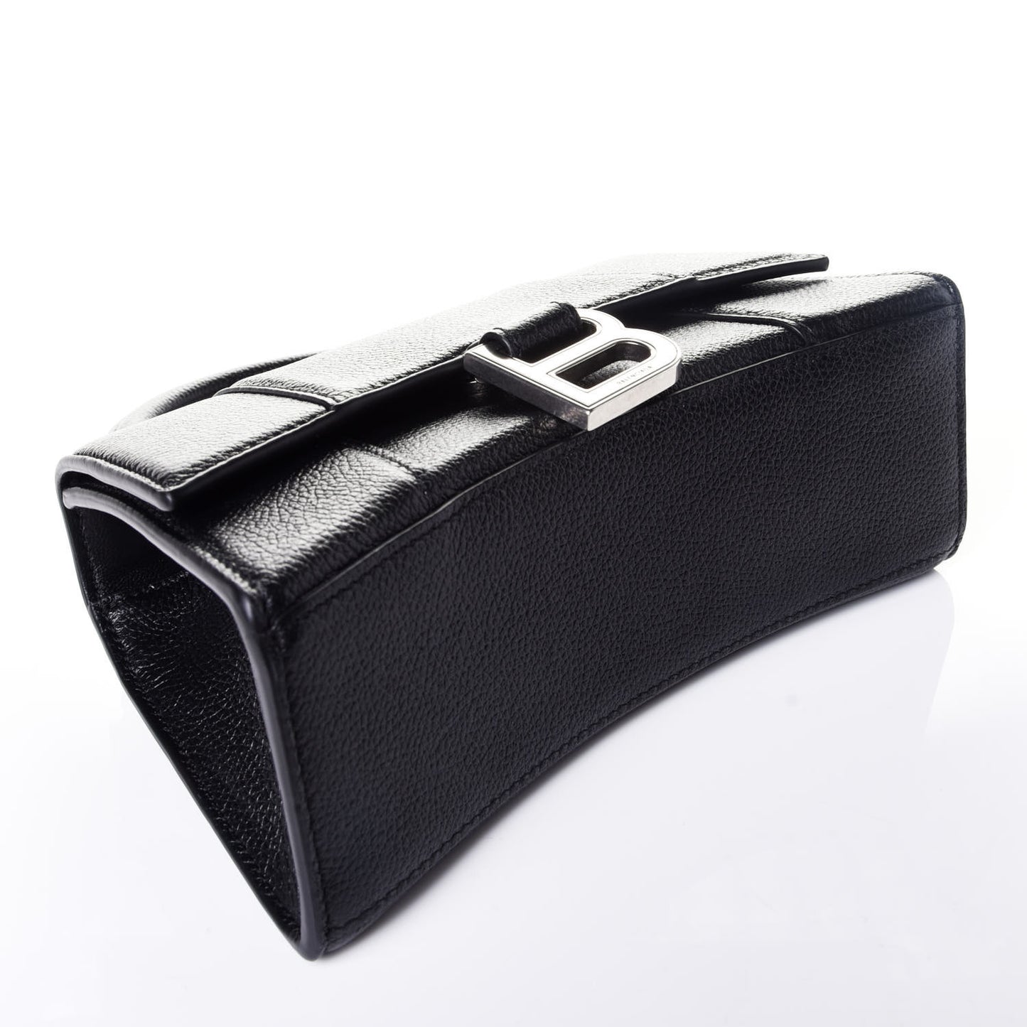 Grained Calfskin Hourglass Top Handle Bag XS Black