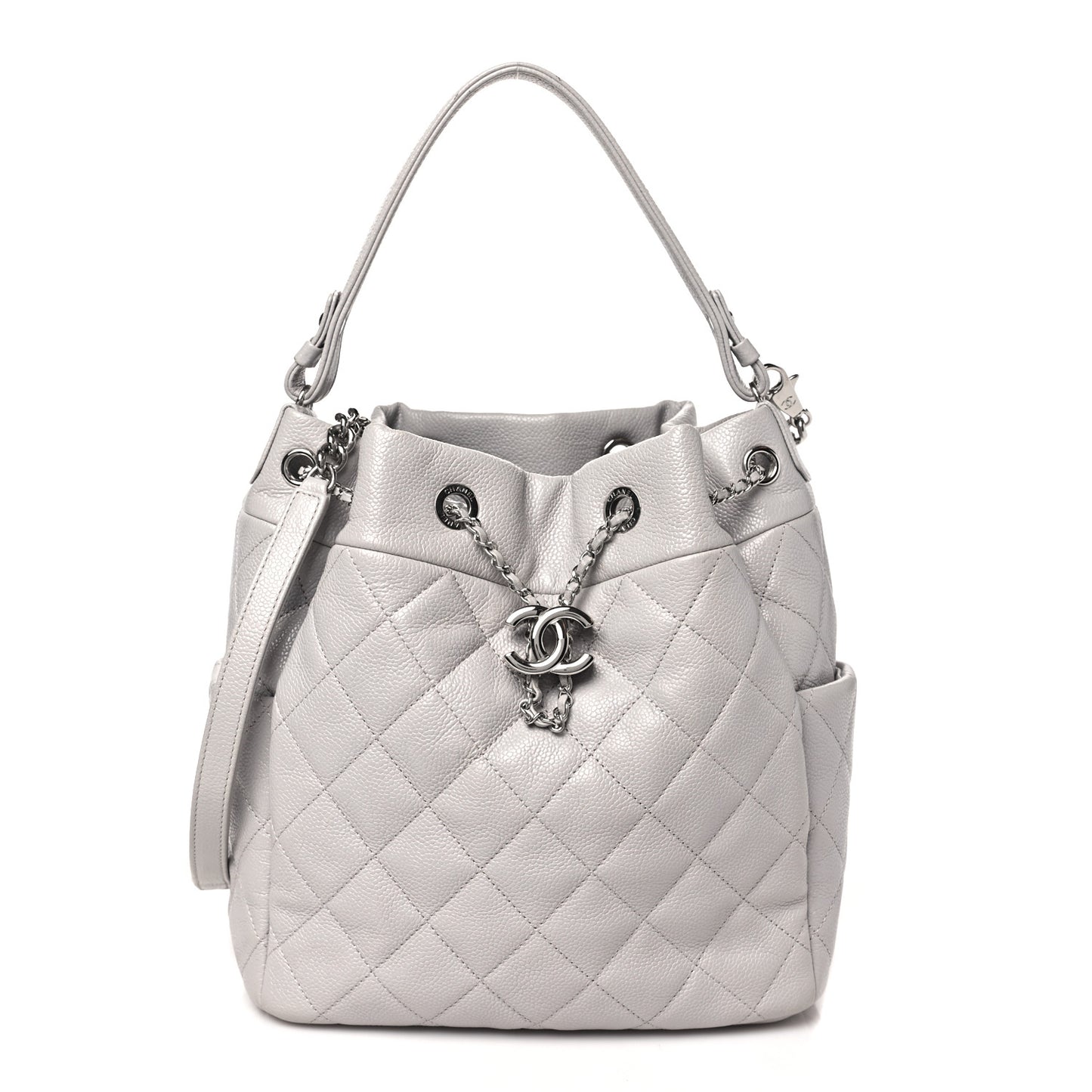 Caviar Quilted Small Chain Bucket Bag Light Gray