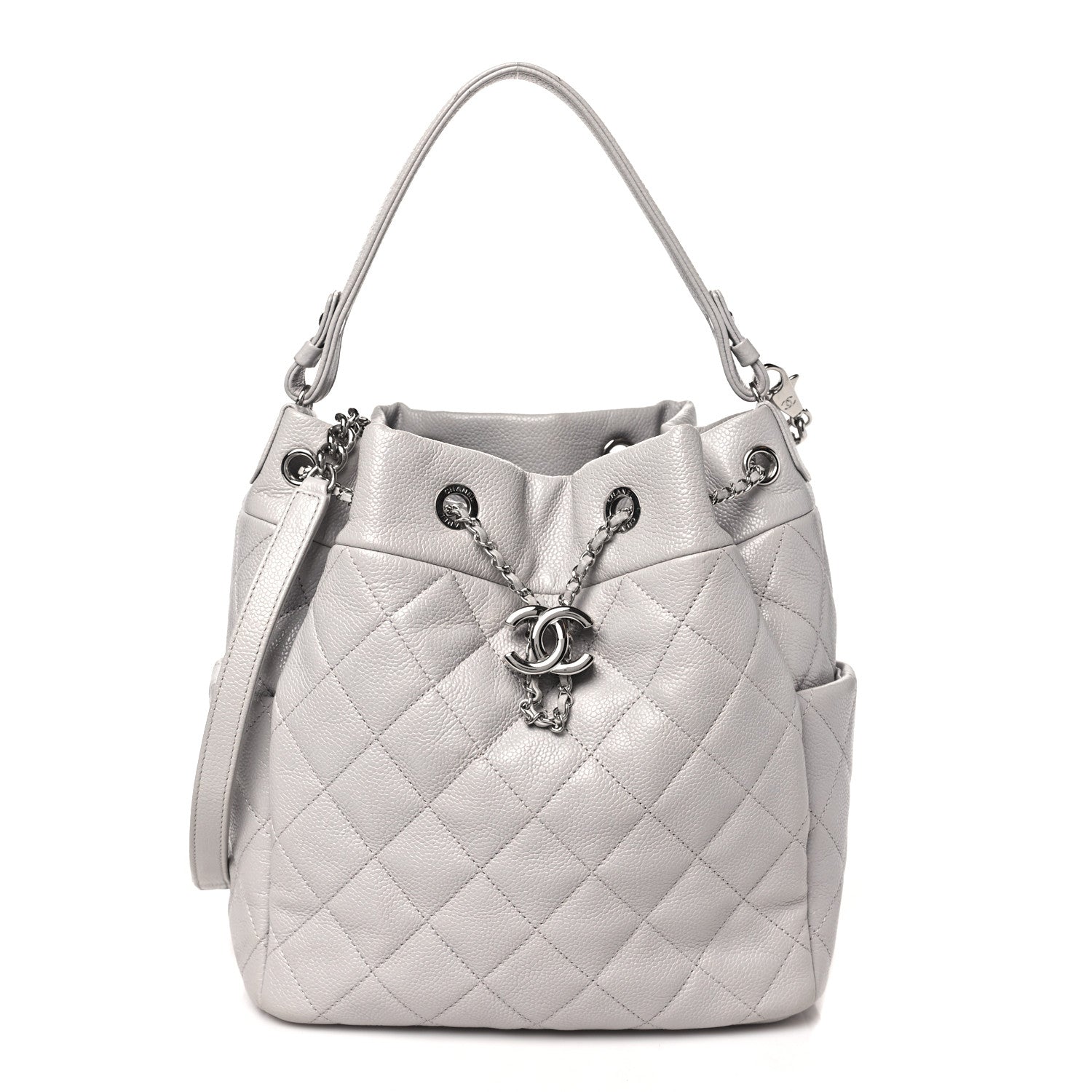 Chanel Caviar Quilted Small Chain Bucket Bag Light Gray 1 of 15