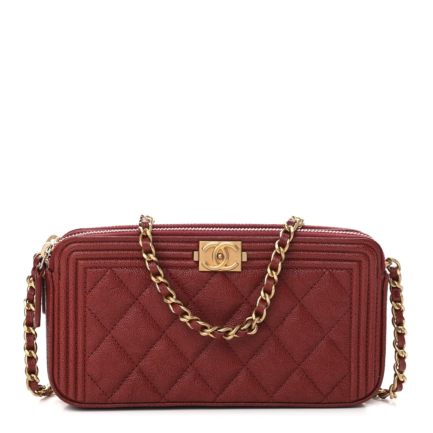 Chanel Caviar Quilted Small Boy Clutch With Chain Burgundy 1 of 13